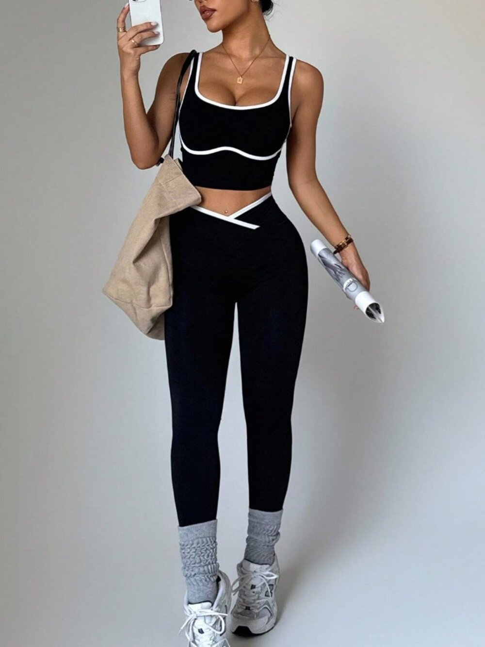 Black Casual Women's Yoga Colorblock Seamless Sports Set